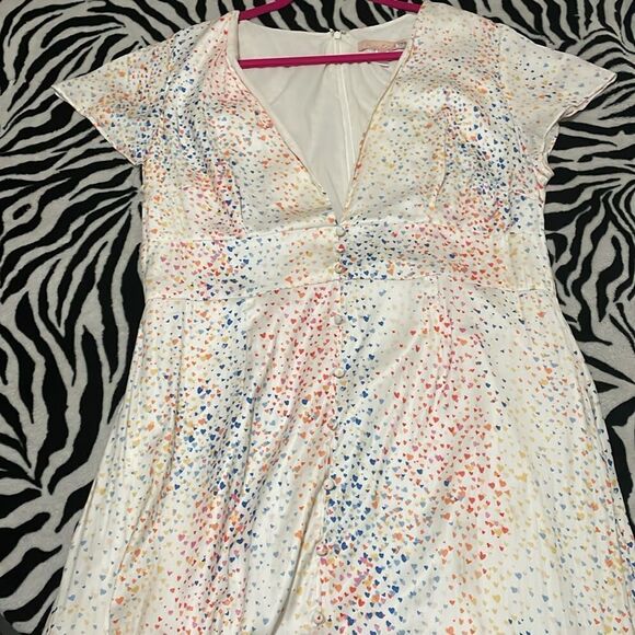 Anthropologie Hutch rainbow heart high lo maxi satin front button v neck dress - Picture 10 of 13